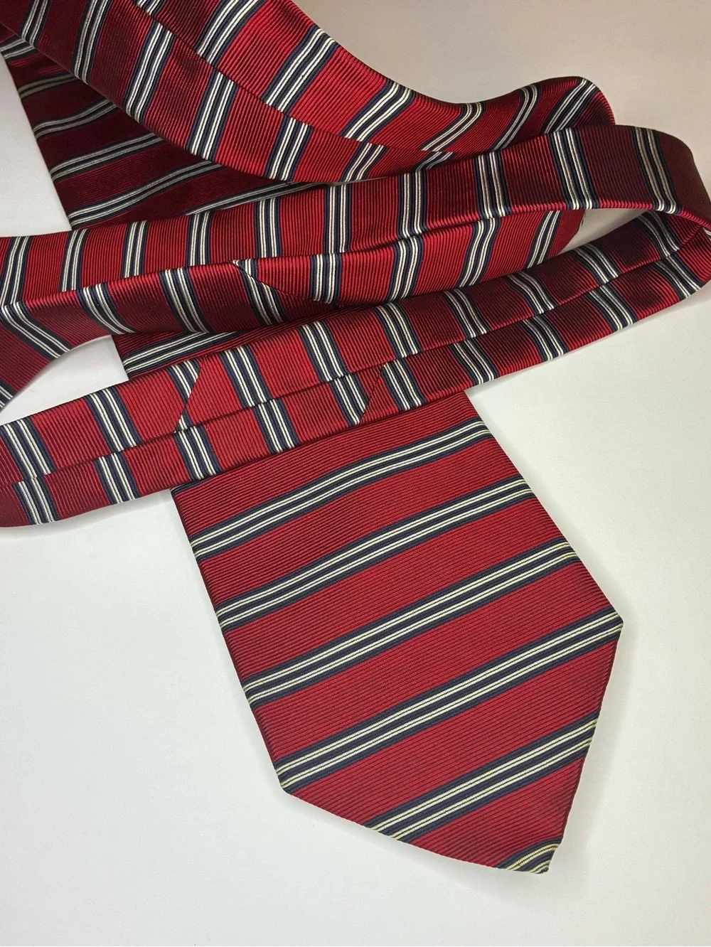 Brooks Brothers Makers Silk Tie Mens Red Navy Blue White Repp Stripe USA Made